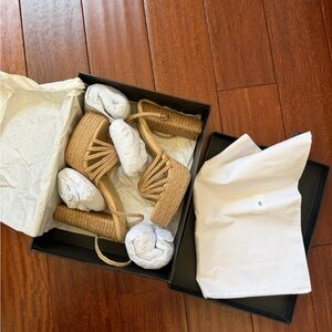 Revolve LPA Woven Straw High Heel Sandals in Natural Tan